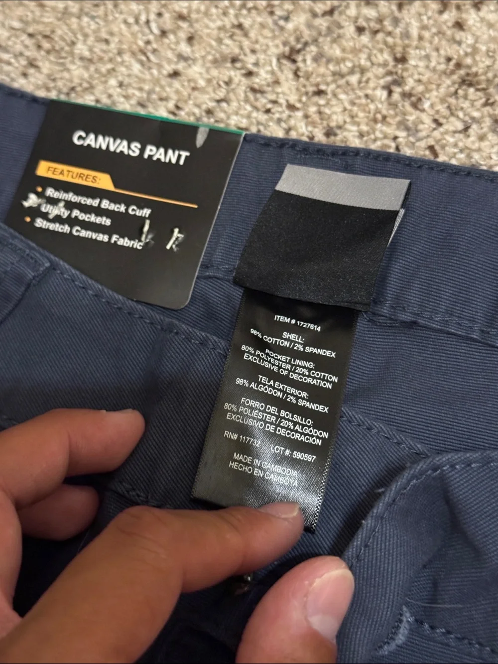 Colorado Clothing Men's Navy Blue Relaxed Fit Canvas Pants size 38x30 (NWT)